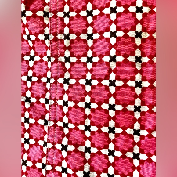 Talbots Pink Fuchsia Brown Cream Flower Burst Grid Cotton Canvas Skirt Size 6 - Picture 2 of 3